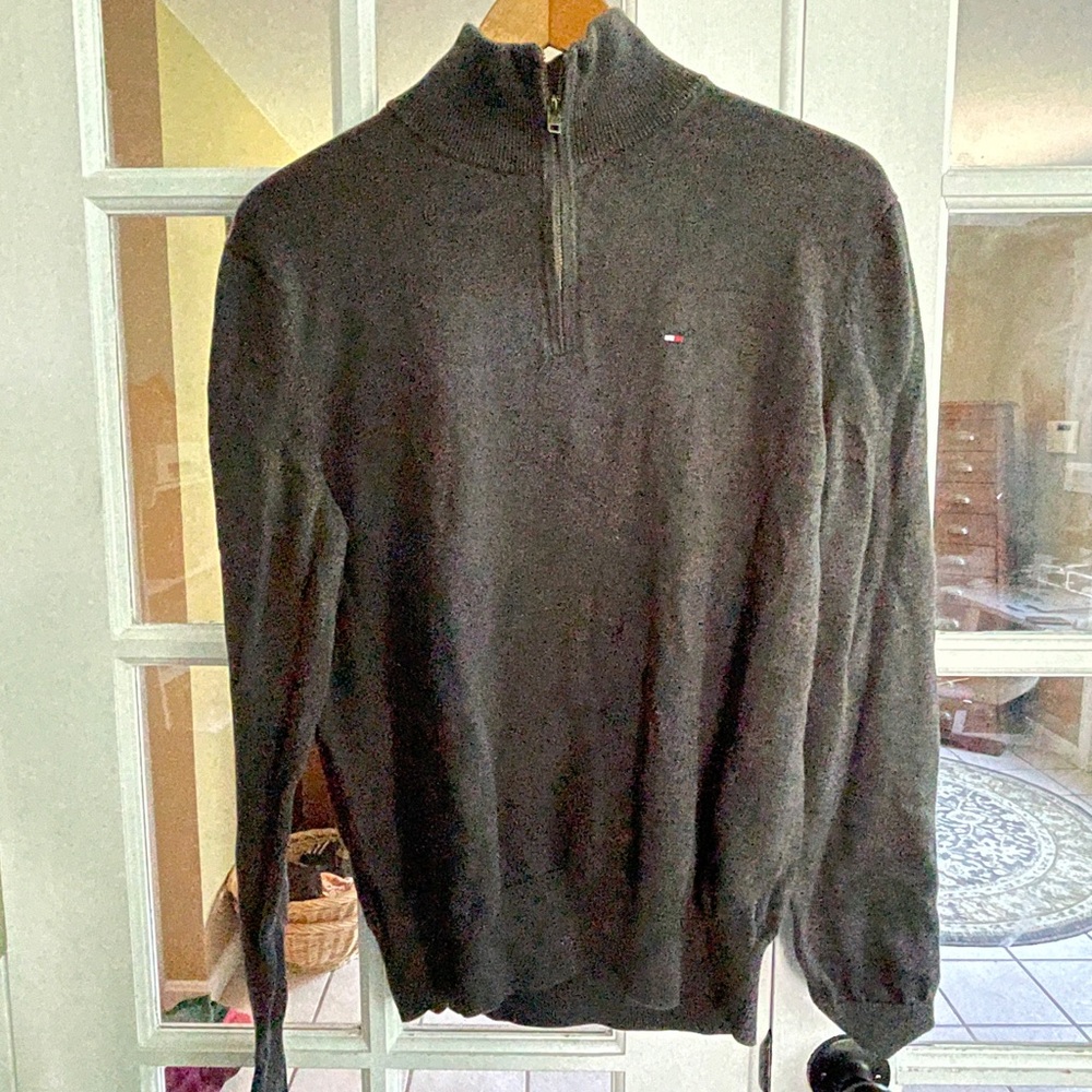 Tommy Hilfiger Black Zip Up Sweater Classic Knit